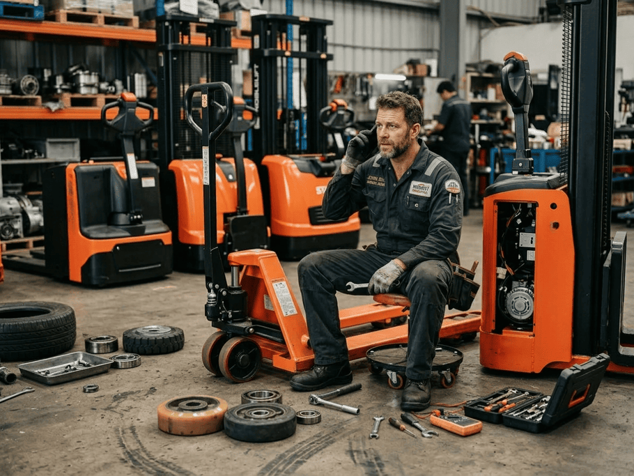 Raelon dealer support for electric warehouse equipment, including parts, shipping, and product guidance
