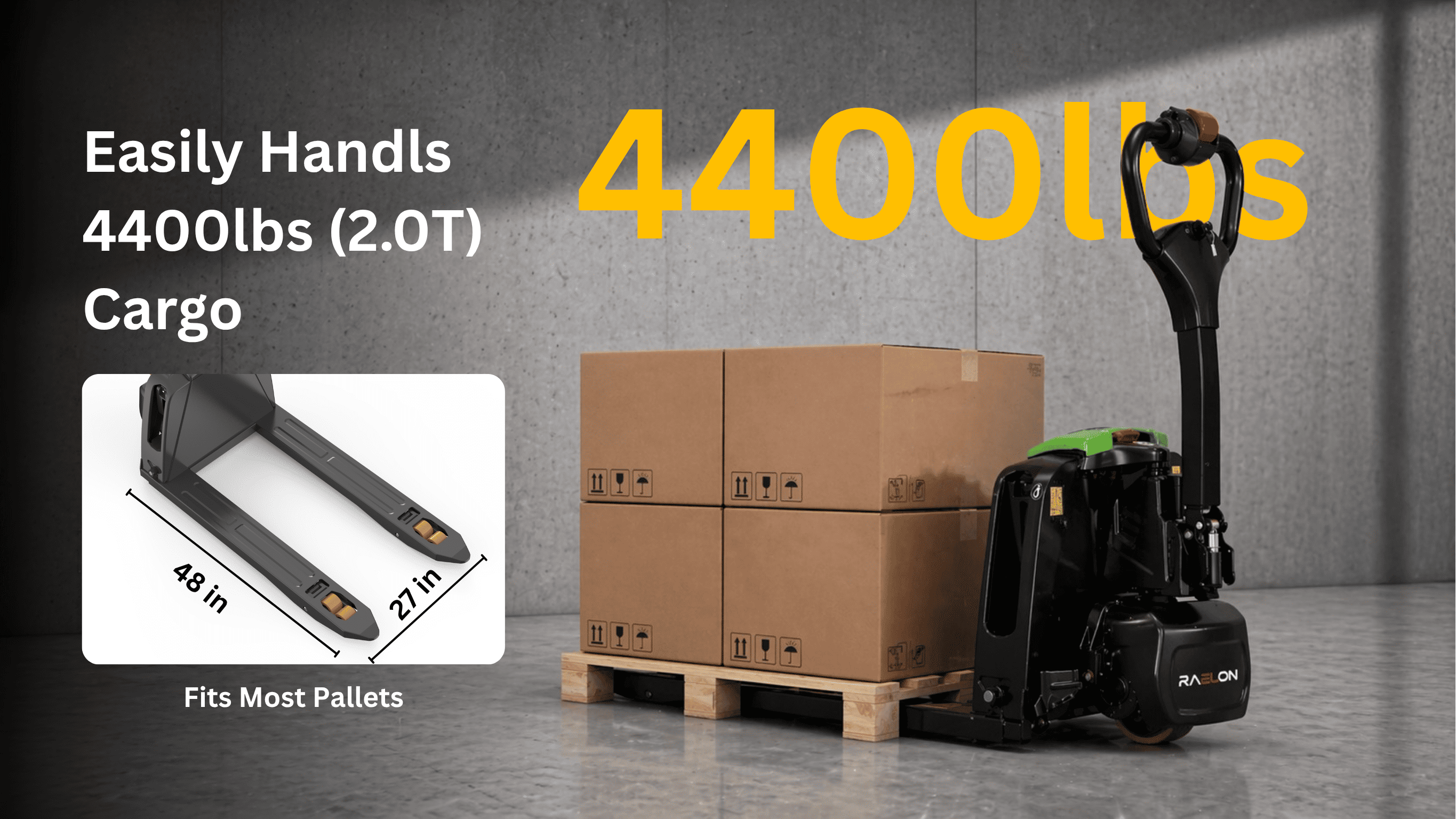 Raelon F4-201 4400lbs electric pallet jack for heavier pallet loads in warehouse handling