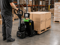 Raelon F4-201 electric pallet jack with scale used for warehouse pallet handling and weight verification
