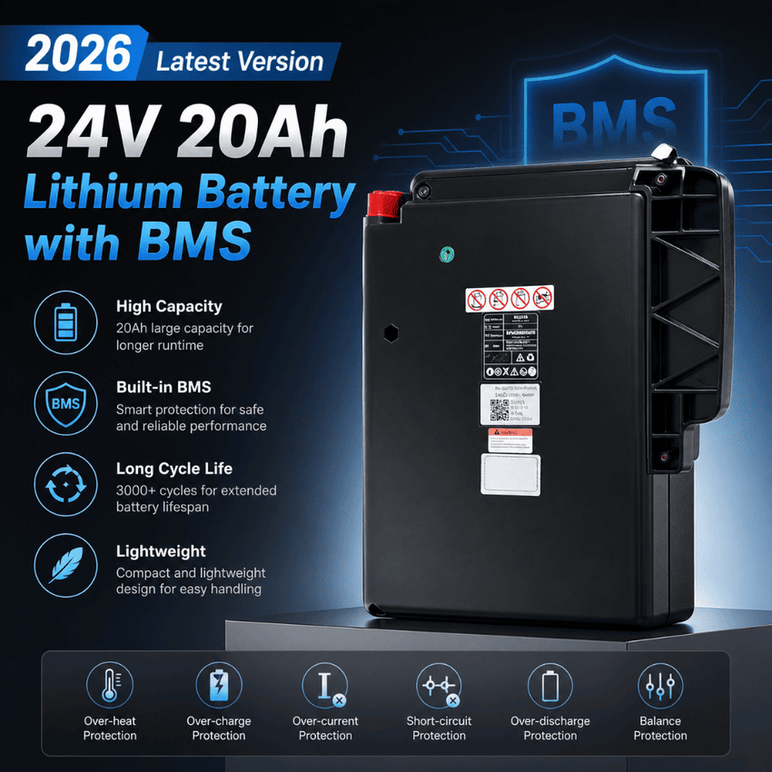 Raelon F4 24V 20Ah lithium battery with built-in BMS protection for electric pallet jack operation