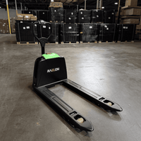 Raelon F4 3300 lb lithium electric pallet jack front view in a warehouse