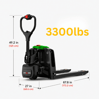 Raelon F4 3300lbs electric pallet jack overall dimensions showing 67.8 inch length, 27 inch width, and 49.2 inch height