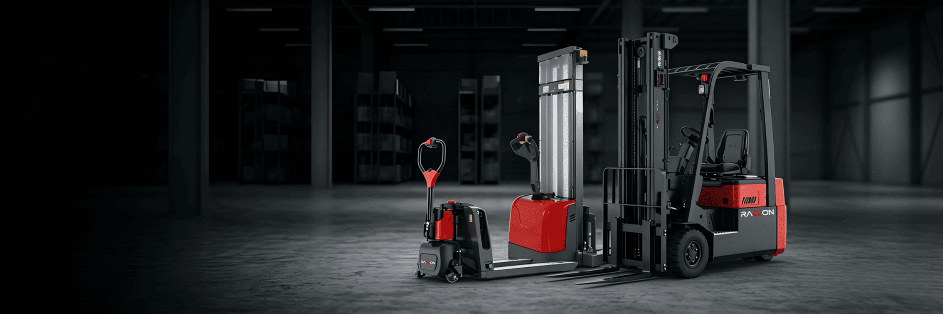 Raelon electric pallet jack, stacker and forklift equipment in Canada