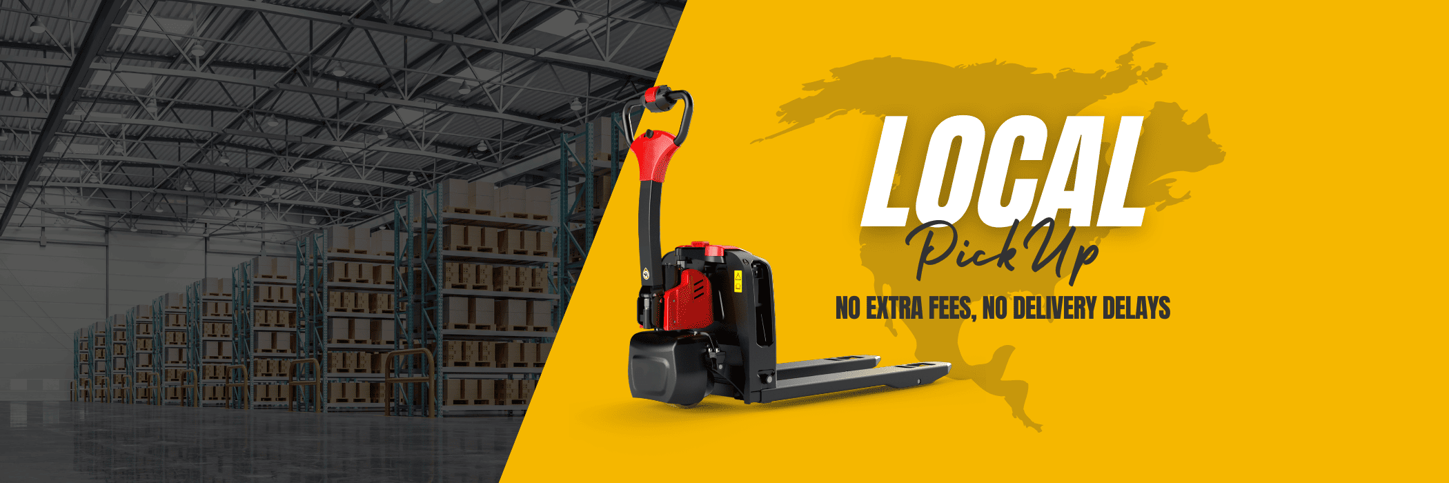 Raelon local pickup page banner showing warehouse equipment availability across Canada and the U.S.