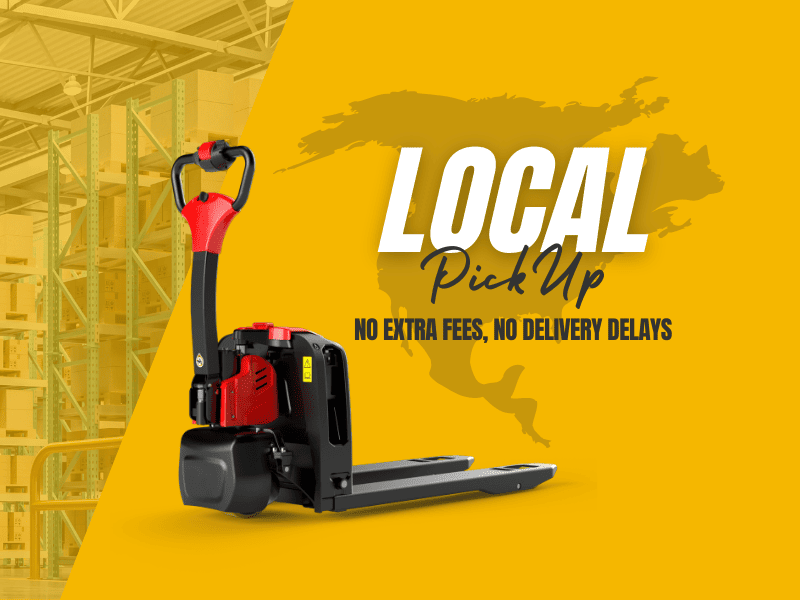 Raelon mobile local pickup banner showing warehouse equipment pickup availability across Canada and the U.S.