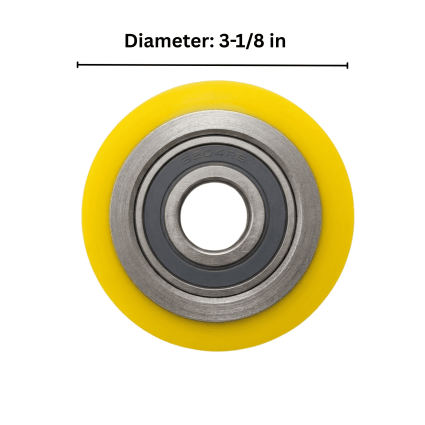 Raelon polyurethane pallet truck roller set with 6204 bearings including axle pin and retaining clips